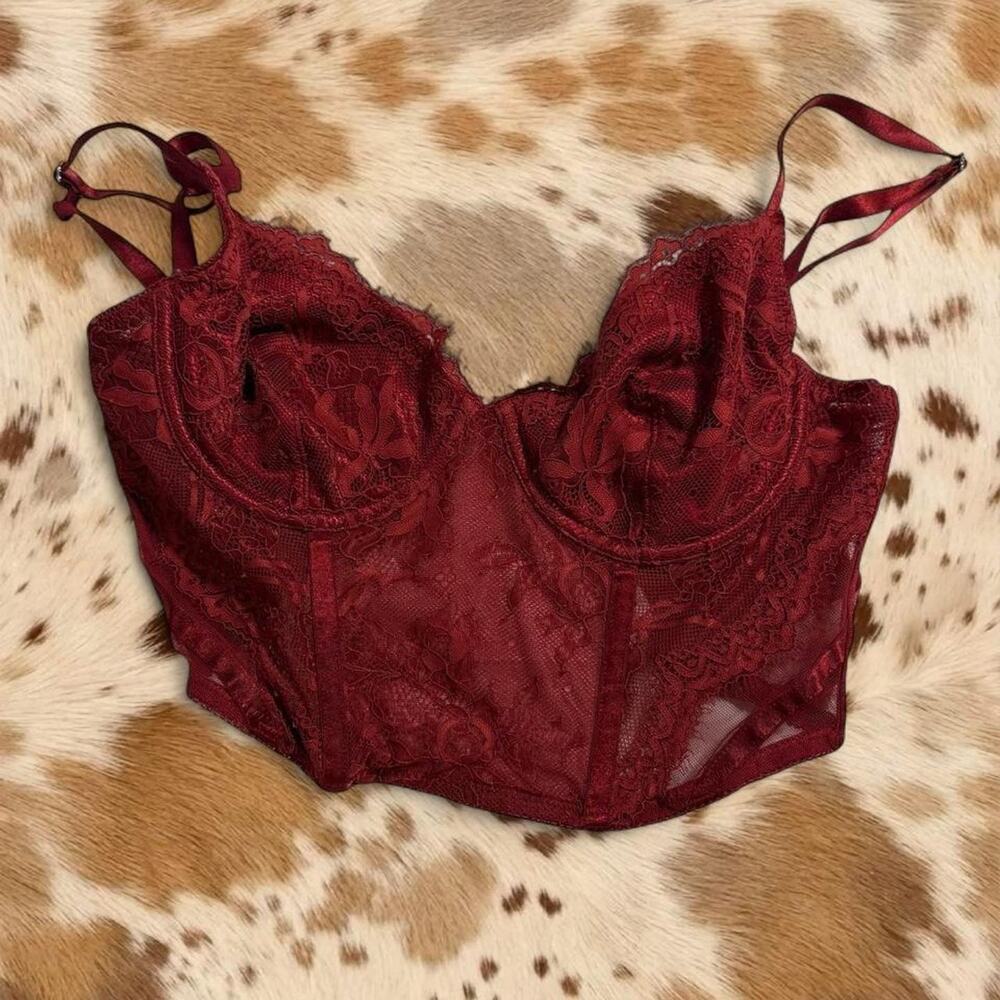 Vintage burgundy lace bustier corset
